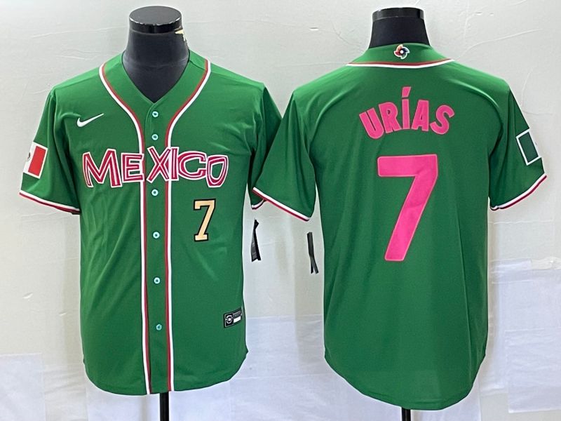 Men 2023 World Cub Mexico #7 Urias Green pink Nike MLB Jersey10